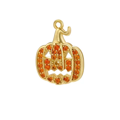 Pendente Zucca Di Halloween Jack-O-Lantern Rame Placcato Oro Arancione Zircone Ciondolo Per Creazione Di Gioielli Fai Da Te