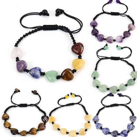 Hand-woven Heart Natural Stone Braided Rope Bracelet Adjustable Yoga Healing Chakra Jewelry For Women Men Gift