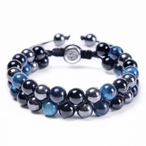 Pulsera De Cuentas De Ojo De Tigre Azul Natural Y Obsidiana Negra Multicapa Para Hombre Hecha A Mano Cuerda Tejida Ajustable Yoga