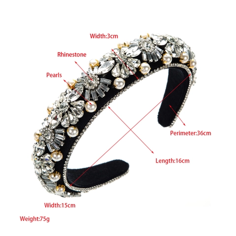 Luxury Baroque Rhinestone Artificial Pearl Padded Headband For Women Vintage Sparkling Jewelry Hair Accessory For Wedding Party