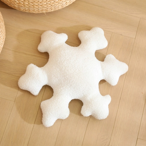 Almohada De Felpa Con Forma De Copo De Nieve Cojín Decorativo Suave Decoración De Invierno Blanco