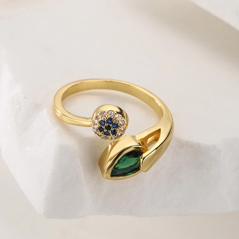 Verstellbarer Offener Ring Für Damen 18K Vergoldetes Kupfer Geometrischer Zirkonia Zierlicher Minimalistischer Modeschmuck