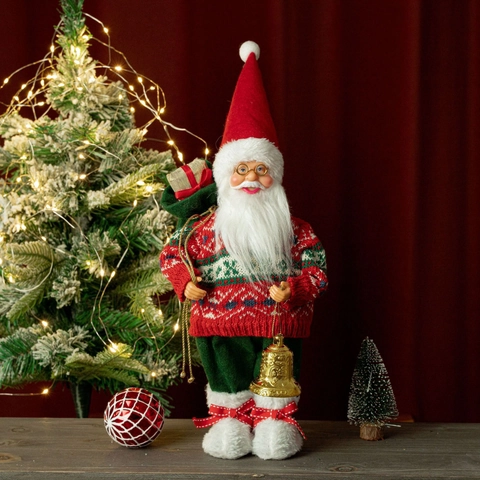 Stehender Weihnachtsmann Figur Weihnachtsdekoration Traditionelle Plüschpuppe Mit Glocke Geschenktüte Für Haus Weihnachtsfeier Ornament