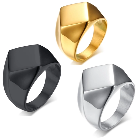 Anello A Sigillo Sfaccettato Geometrico Acciaio Inossidabile 316L Irregolare Lucido Moda Minimalista Nordica Per Uomini