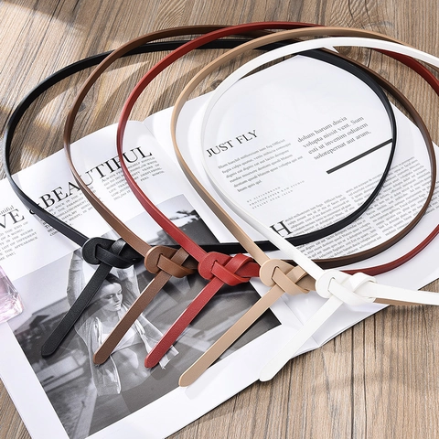 Women Knotted Slim Imitation Leather Belt Fashionable Minimalist Solid Color Waist Band For Dresses Versatile Accessory