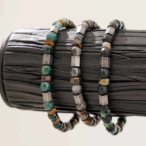 Natural Stone Beaded Bracelet Faceted Tiger Eye Agate With Stainless Steel Spacers Stackable Elastic Wristband Vintage Jewelry For Men