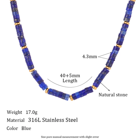 Ensemble Collier et Bracelet en Perles Cylindriques de Pierre Naturelle Acier Inoxydable 316L Fait à Main Minimaliste Bijoux Femme Cadeau