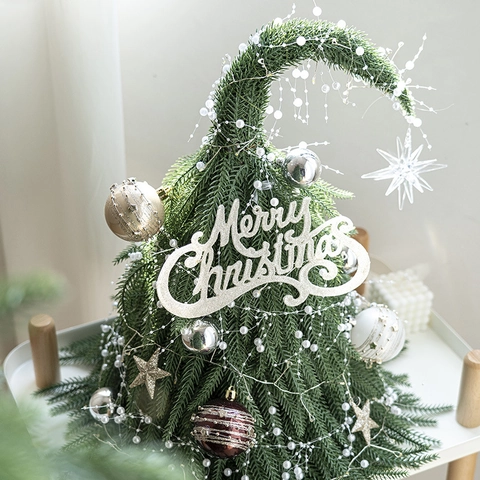 Mini Christmas Tree Curved Top Elf Style Desktop Ornament PVC PE With LED Lights Ornaments For Home Office Holiday Decor