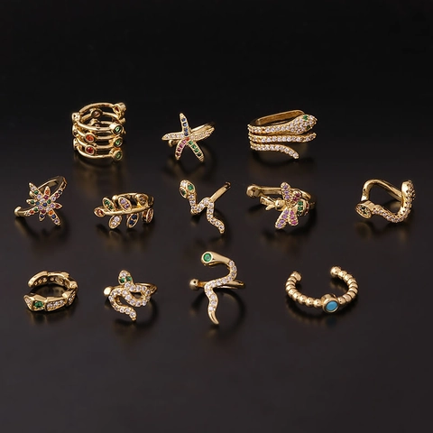 Σκουλαρίκια Ear Cuffs Σε Σχήμα Φιδιού Με Ζιργκόν Χάλκινα Ρυθμιζόμενα Χωρίς Τρύπα Μόδα Κοσμήματα Γυναικεία