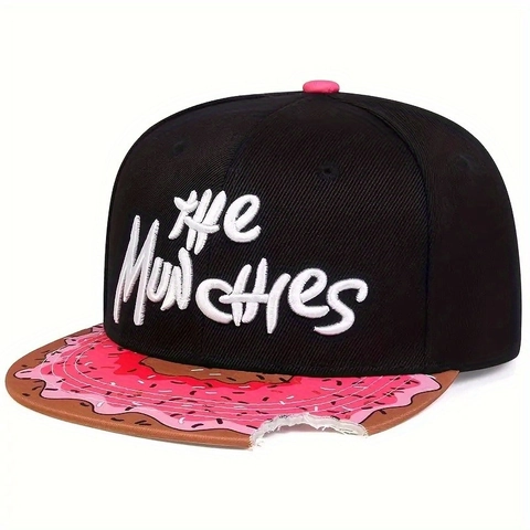 The Munchies Embroidered Snapback Hat Cotton Donut Pizza Pattern Flat Brim Hip Hop Cap Adjustable For Men Women