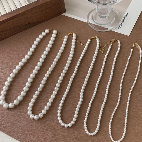 Collier De Künstliche Perles Fantaisie Élégant Pour Femmes Chaîne De Clavicule En Alliage Or Style Vintage Français Bijoux Géométriques