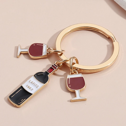 Drink Bottle Keychain Alloy Enamel Wine Glass Beer Mug Bottle Opener Pendant Metal Key Ring Charm Bag Backpack Decoration
