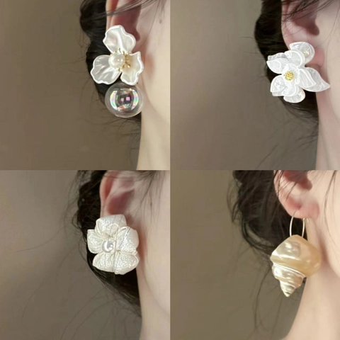 Pendientes De Flores Y Perlas Artificiales Con Poste De Plata De Ley 925 Elegantes Diseños De Concha Y Mariposa Joyería Para Mujer