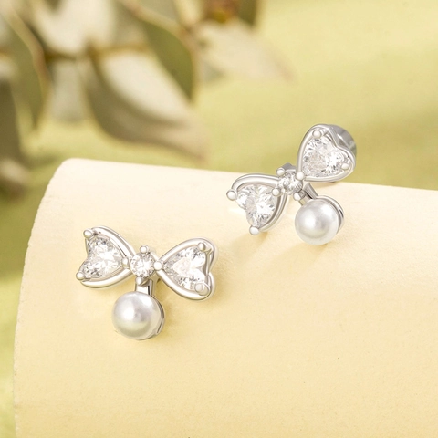 Helix Stud Earrings With Titanium Steel Earring Post Bowknot Heart Zircon Artificial Pearl Screw Back Double Headed Cute Jewelry