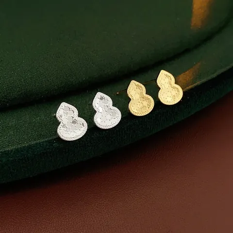 Wulu Gourd Stud Earrings For Women Retro Chinese Style Copper Zircon Elegant Jewelry With Silver Earring Post