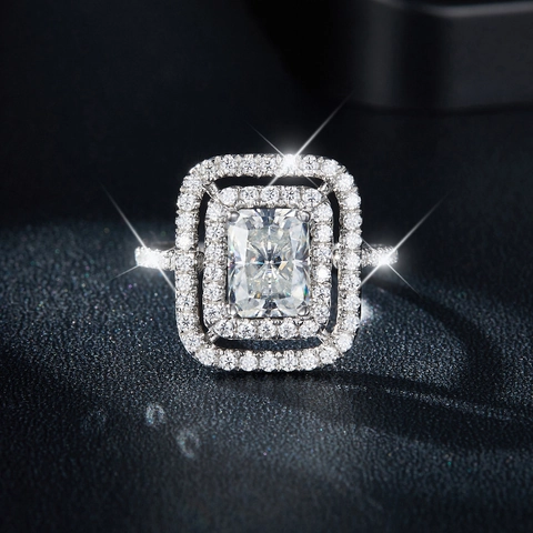 2 Karat Radiantschliff Moissanit Ring Für Damen 925 Sterlingsilber Galvanisiertes Doppel Halo Verlobung Jahrestag Ring Schmuck