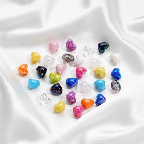 Heart Shape Acrylic Beads Colorful Rainbow Pearlescent DIY Jewelry Making For Necklace Bracelet Phone Chain Accessory Novelty