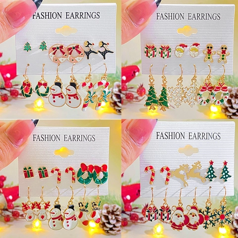 Festliche Weihnachten Emaille Ohrringe Legierung Strass Schneemann Schneeflocke Rentier Weihnachtsbaum Ohrringe Für Damen Feiertag Party Schmuck
