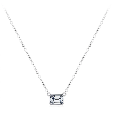 Modian Minimalistische Halskette Aus 925 Sterlingsilber Mit Smaragdschliff Strass Anhänger Für Damen Elegante Schlüsselbeinkette Schmuck