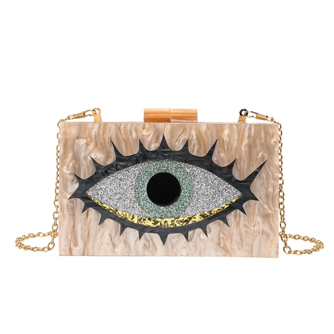 Borsa Da Sera In Acrilico Donna Motivo Occhio Glitter Marmo Perla Artificialto Rigida Tracolla Festa