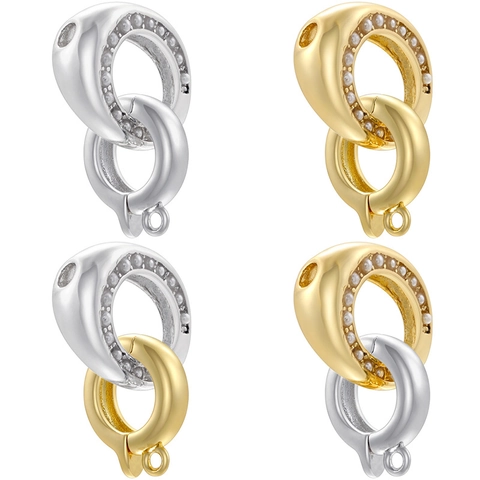 18K Vergoldeter Messing Zirkonia Runder Verschluss Doppelring Verbinder Für Halskette Armband DIY Schmuckherstellung