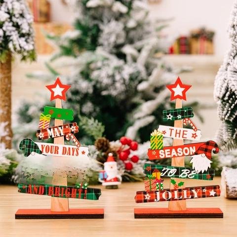 Albero Di Natale Ornamento Da Tavolo In Legno Scritte Festive Decorazione Tavola Gnomo Stella Forniture Per Feste