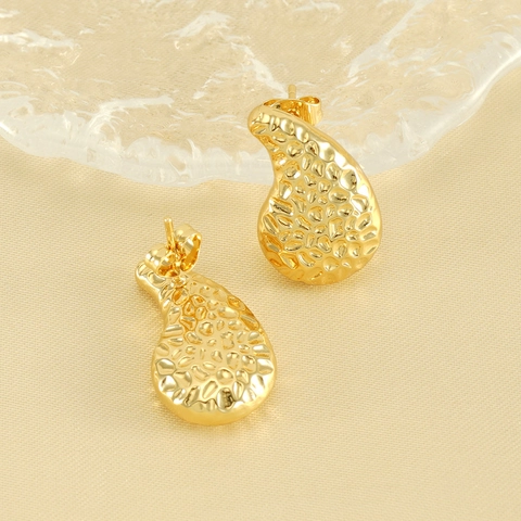 Gehämmerte Tropfenohrstecker 18K Vergoldeter Edelstahl Unregelmäßiger Minimalistischer Modeschmuck Für Damen