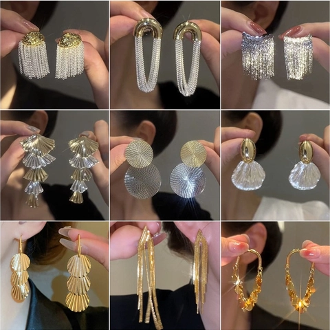 Fashion Tassel Drop Earrings For Women Elegant Long Dangle Rhinestone Alloy With 925 Sterling Silver Earring Post
