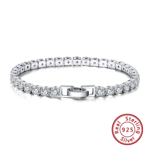 925 Sterling Silver Tennis Bracelet With Round Cubic Zirconia Elegant Wedding Party Jewelry For Women