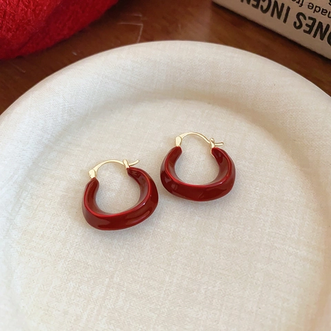Pendientes Vintage De Aleación Esmaltada Roja Con Poste De Plata Para Mujer Joyas Elegantes Estilo Retro Chic