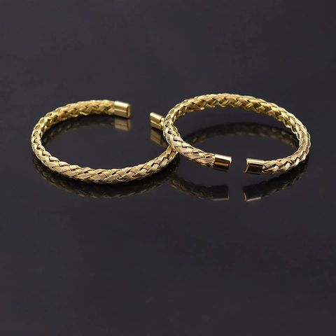 Woven Wire Cuff Bracelet 316L Stainless Steel Open Adjustable Simple Punk Style Fashion Jewelry For Men Women