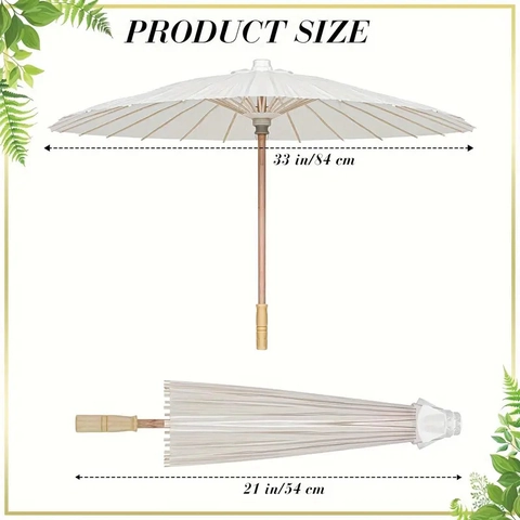 White Wedding Paper Parasol Umbrella With Wood Bamboo Handle Manual Folding Bridal Photography Props Outdoor Party Decor