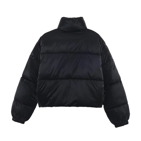 Chaqueta Acolchada Brillante para Mujer Invierno Repelente al Agua Cuello Alto Abrigo Corto Cortavientos Champaña Negro Ropa Casual
