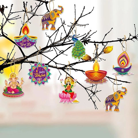 Ornamenti Appesi Diwali Carta Cartoncino Stampa Fronte Retro Decorazione Festa Indiana Elefante Ganesha Design