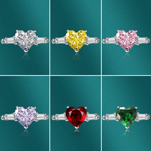 Bague En Zircon En Forme De Coeur Réglable Plaqué Argent Cuivre Blanc Style Luxe Trois Pierres Pour Femmes
