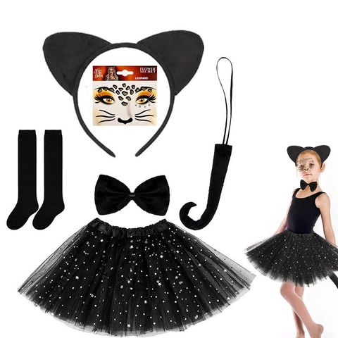 Accessori Costume Cosplay Gatto Nero Peluche Poliestere Rete Plastica Cerchietto Papillon Coda Gonna Tutu Halloween Performance