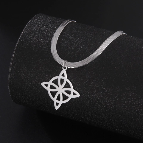 Edelstahl Hexenknoten Anhänger Halskette Keltischer Knoten Geometrisch Hohl Schmuck Mit Schlangenkette Für Damen Schmuck Geschenk