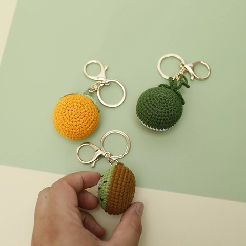 Porte-clés Fruits Crochetés À La Main Pendentifs En Laine Tricotée Pour Femmes Filles Pastèque Kiwi Accessoire De Sac