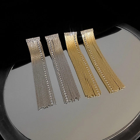 Orecchini Pendenti Lunghi Con Nappine Lega Strass Geometrici Gioielli Scintillanti Per Donna