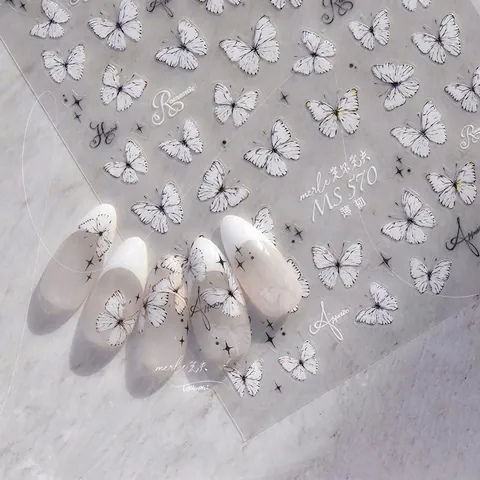 White Black Butterfly Nail Stickers Ultra Thin Self Adhesive Minimalist Star Design DIY Manicure Decoration