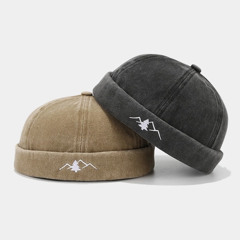 Retro Docker Mütze Ohne Schirm Reine Baumwolle Gewaschen Miki Hut Mit Berg Baum Stickerei Für Outdoor Casual