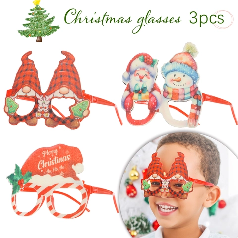Christmas Party Glasses Frames Santa Claus Snowman Reindeer Gnome Cartoon Festive Eyewear Photo Props For Kids Adults Holiday Party Decor