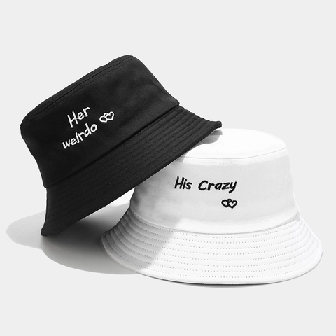 Bucket Hat Cotton Embroidered Heart Letters Couple Sun Protection Casual Sun Hat For Women Men Streetwear Style
