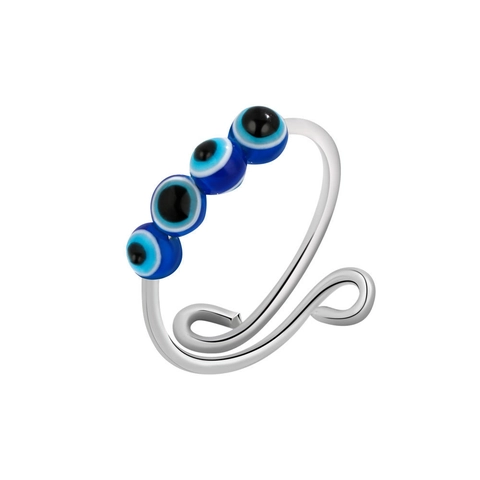 Edelstahl Evil Eye Angst Ring Mit Drehbaren Harzperlen Stressabbau Verstellbares Offenes Band Modeschmuck