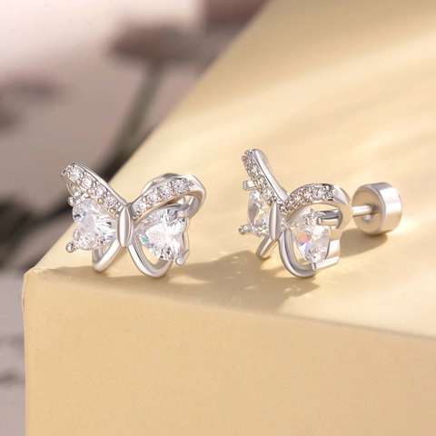 Butterfly Helix Earring Copper Zirconia Jewelry With Titanium Steel Screw Back Post Delicate Fashion For Women
