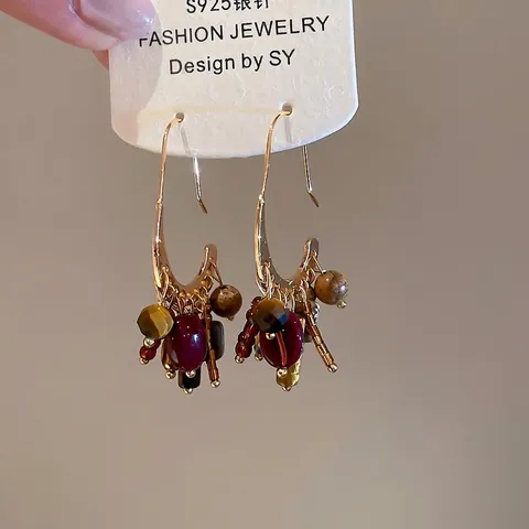 Bohemian Retro Drop Earrings With Multicolor Stone Beads Tassel And 925 Sterling Silver Earring Post For Women
