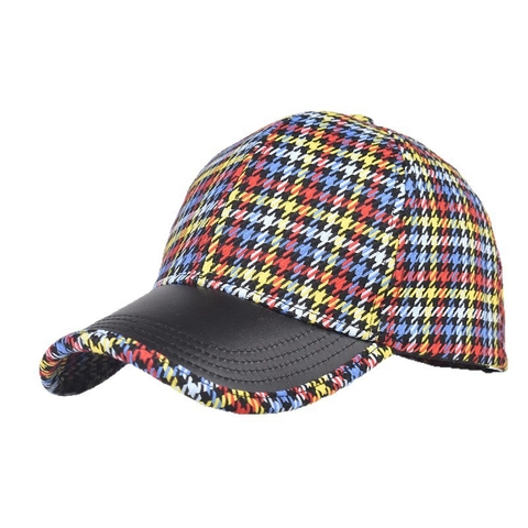Vintage Καπέλο Μπέιζμπολ Με Σχέδιο Houndstooth Και Γείσο Από Δέρμα PU Ρυθμιζόμενο Καπέλο Για Άνδρες Γυναίκες