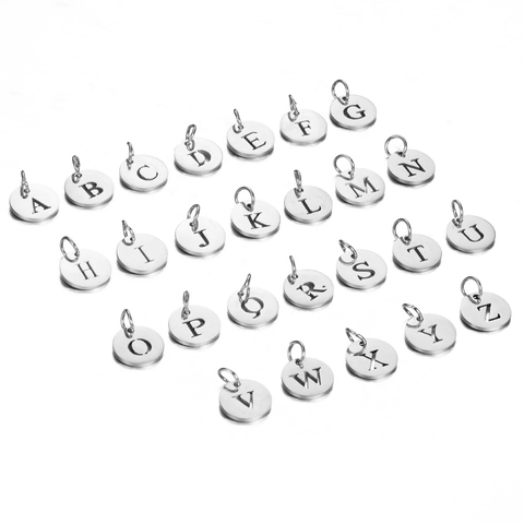 Round Alphabet Pendants Stainless Steel Hollow Initial Charms For DIY Jewelry Making Crafts