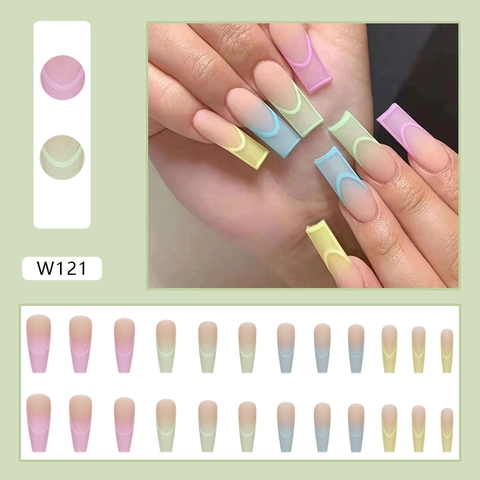 Uñas Postizas Press On French Degradado Arcoíris Macaron Largas Coffin Mate Uñas Artificiales Para Mujeres Manicura