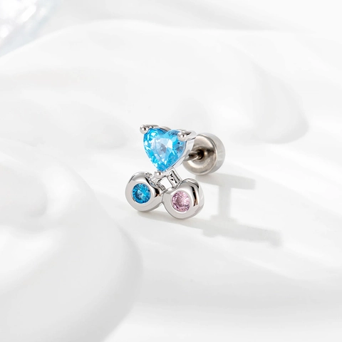 Hart Kers Oor Kraakbeen Stud Titanium Staal Koper Zirkonia Piercing Sieraden Zoet Blauw Roze